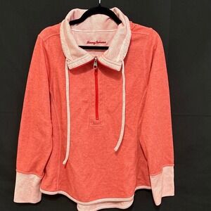 Tommy Bahama Reversible Quarter Zip Pullover Coral Striped 203-TW220041 Mens L
